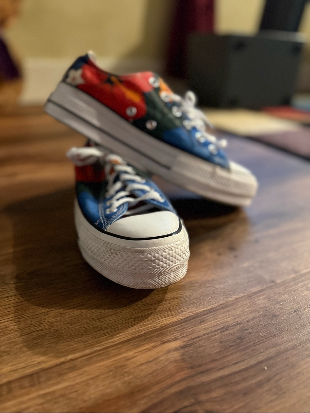 Converse Blue and White Low Top Canvas Sneakers with Multicolor Panels